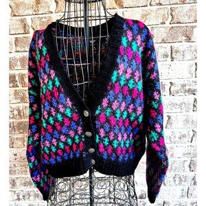 Best American Clothing Co Cardigan Medium Wool Blend Black Geometric Vin…